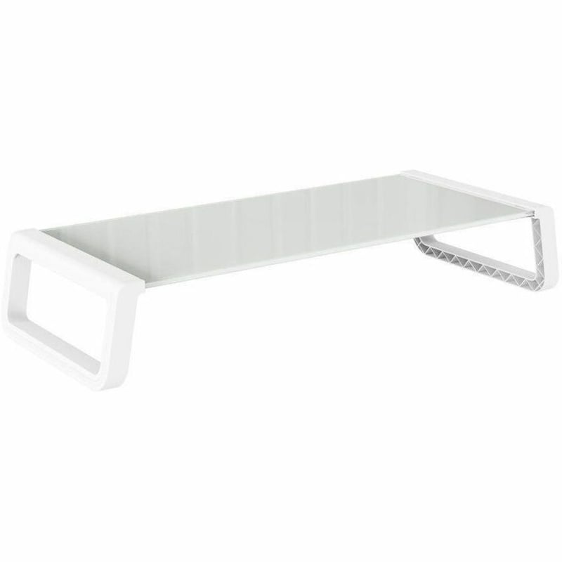 GLASS MONITOR RISER SHELF WITH KEYBOARD STORAGE SPACE (WHITE) - Thumbnail 1