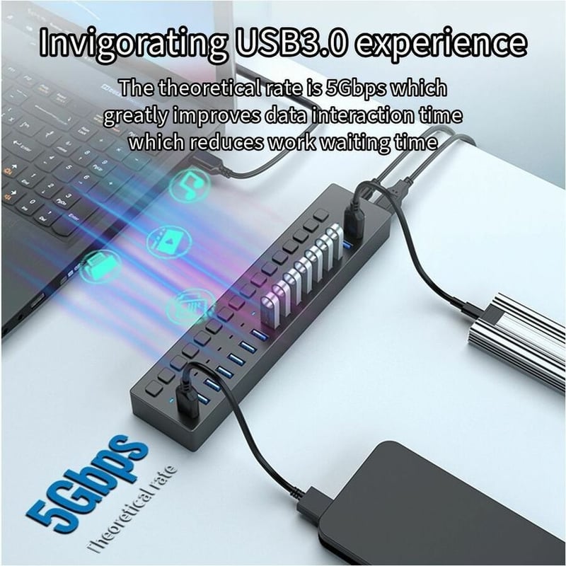 4XEM 16 Port USB 3.0 Power Switch Data Transfer Hub - Thumbnail 3