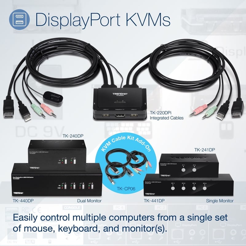 TRENDnet 2-Port DisplayPort KVM Switch, DisplayPort 1.2 KVM, Connect and Control Two Computers, Supports 4K UHD Resolution, 3840 x 2160 at 60Hz, 2-Port USB 2.0 Hub, Black, TK-241DP - Thumbnail 2