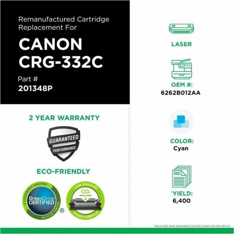 Clover Imaging Remanufactured Cyan Toner Cartridge for Canon CRG-332C (6262B012) - Thumbnail 3