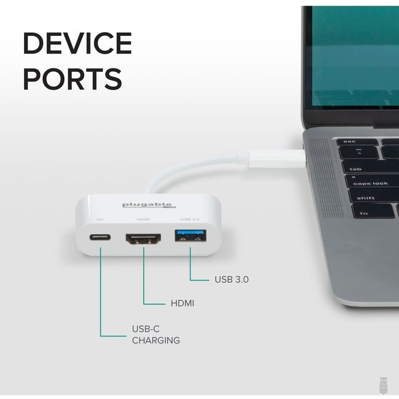 Plugable USB C to HDMI Multiport Adapter, 3-in-1 USB C Hub with 4K HDMI Output, USB 3.0 and USB-C Charging Port - Thumbnail 2