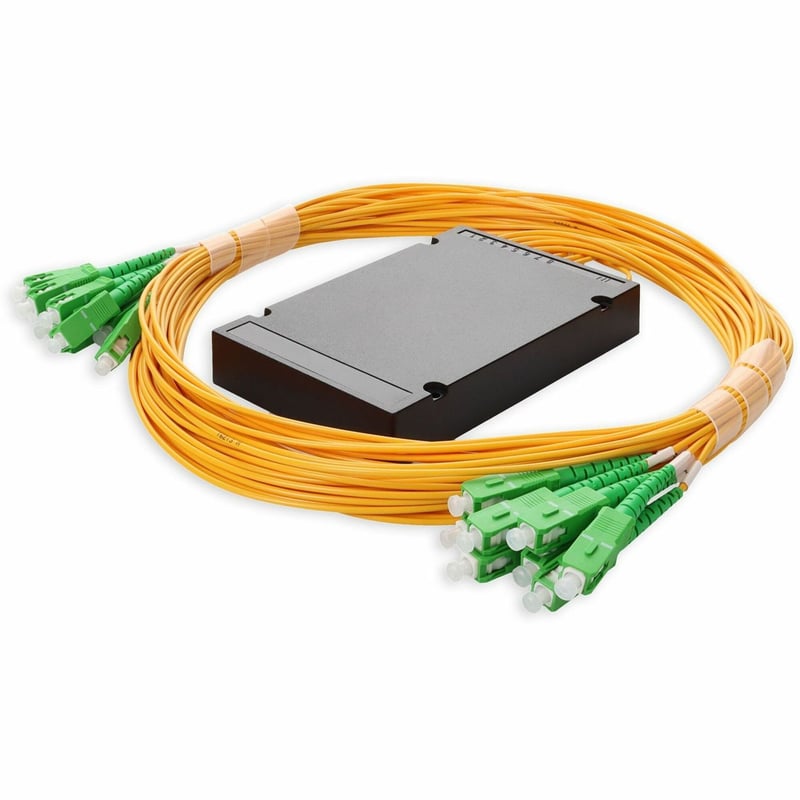 AddOn Single 1xASC 1x (Male) to 16xASC (Male) Yellow OS2 Simplex Fiber Splitter Box with 1.5m pigtails - Thumbnail 1