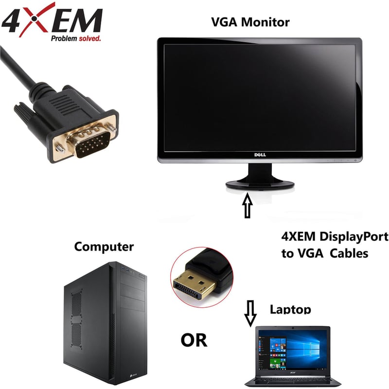 4XEM DisplayPort To VGA Adapter Cable - Thumbnail 3