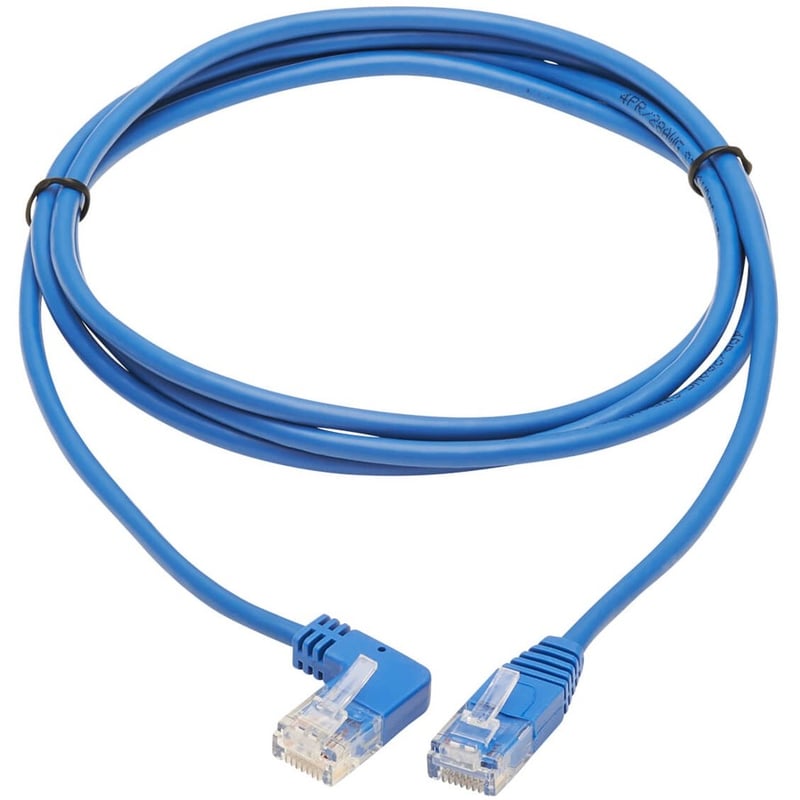 Eaton Tripp Lite Series Left-Angle Cat6 Gigabit Molded Slim UTP Ethernet Cable (RJ45 Left-Angle M to RJ45 M), Blue, 7 ft. (2.13 m) - Thumbnail 2