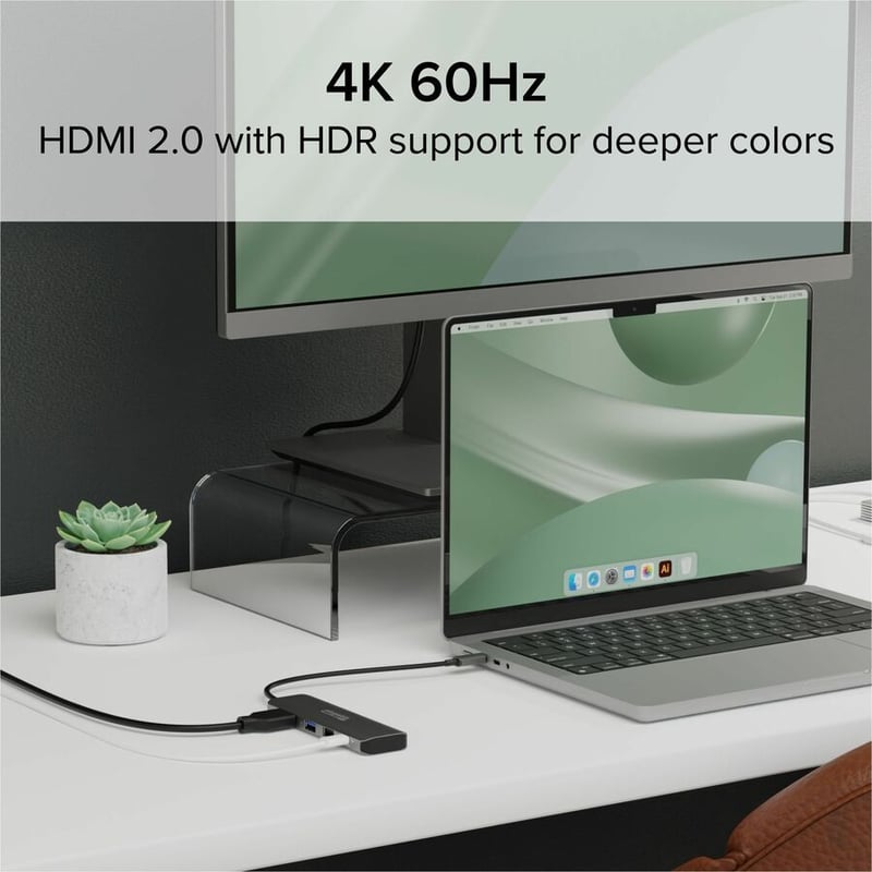 Plugable USB C Hub Multiport Adapter, 4 in 1, 100W Pass Through Charging, USB C to HDMI 4K 60Hz - Thumbnail 2