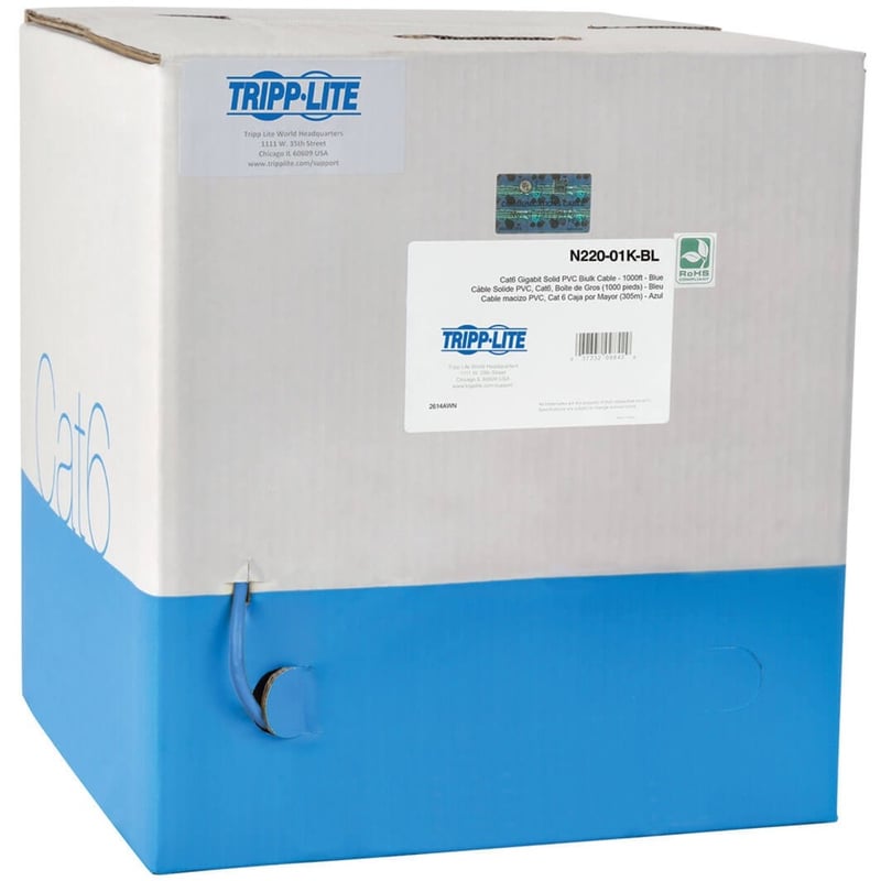 Eaton Tripp Lite Series Cat6 Gigabit Bulk UTP Stranded 24 AWG CMR PVC Cable, Blue, 1000 ft. (304.8 m) TAA - Thumbnail 1