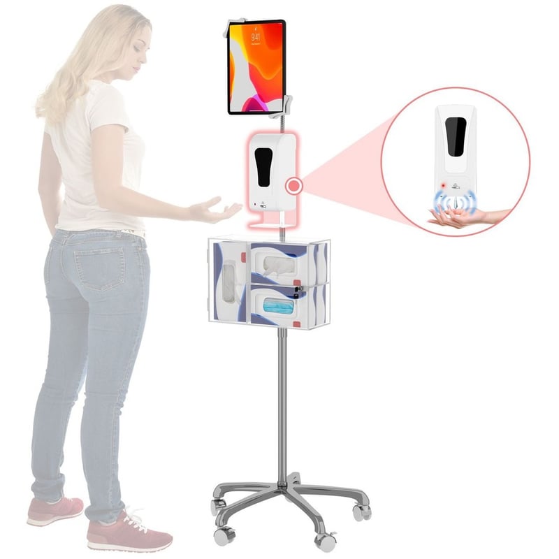 CTA Digital Heavy-Duty Gooseneck Floor Stand for 7-13 Inch Tablets with Sanitizing Station & Automatic Soap Dispenser - Thumbnail 2