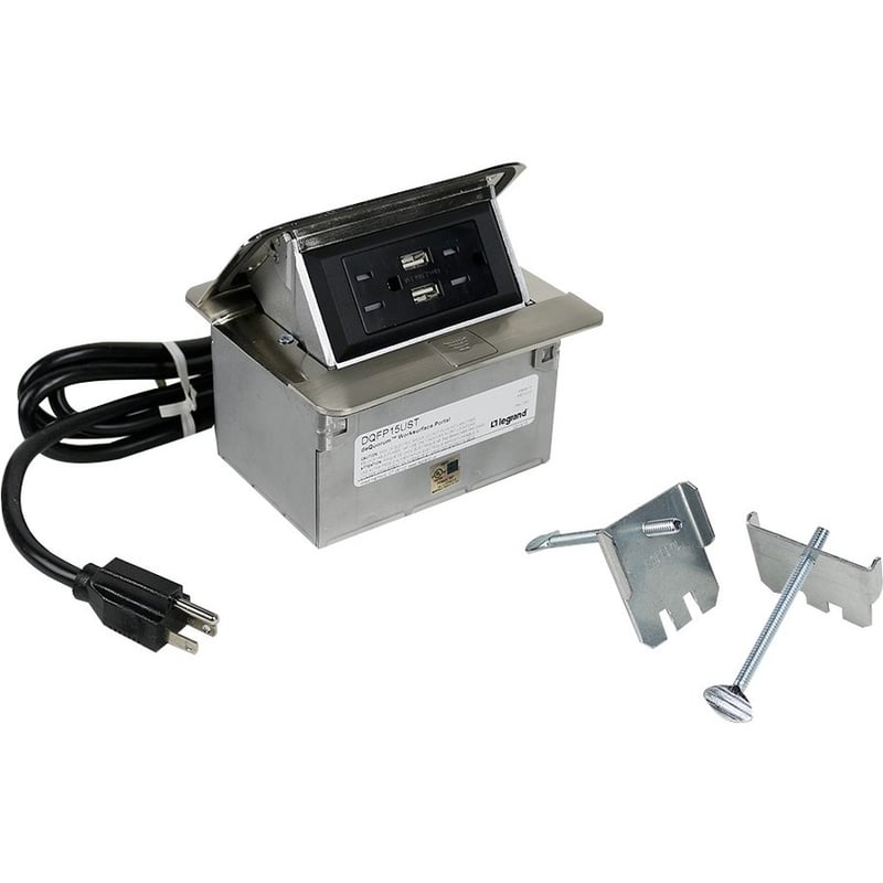 Wiremold Cord Ended deQuorum Single Flip Up Unit with USB - Thumbnail 1