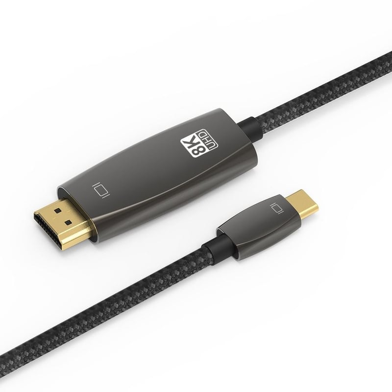 4XEM 3FT (1M) USB-C to HDMI 2.1 Active Cable - 8K/4K UHD USB Type-C DP Alt-Mode to HDMI Braided Video Cable - Black/Grey - Thumbnail 3