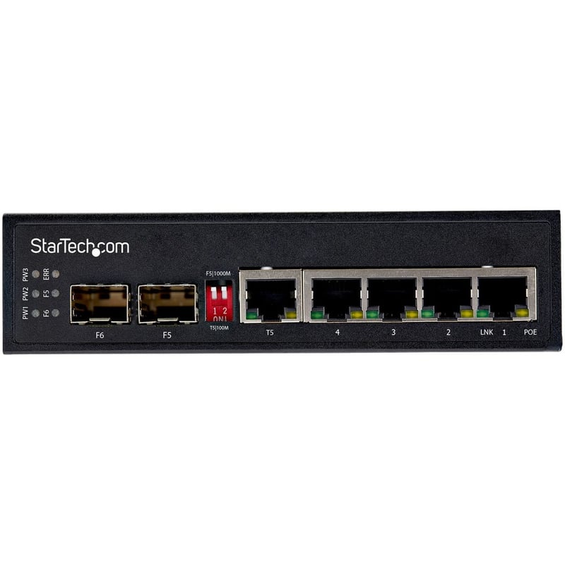 StarTech.com Industrial 6 Port Gigabit Ethernet Switch 4 PoE RJ45 +2 SFP Slots 30W PoE+ 48VDC 10/100/1000 Mbps -40C to 75C w/DIN Connector - Thumbnail 3