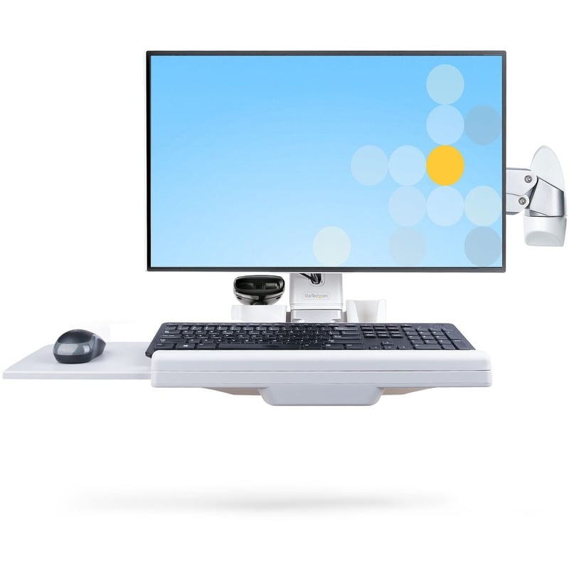StarTech.com Wall Mount Workstation, Full Motion Sit Stand Desk w/ Height Adjustable VESA Monitor Arm 27"/17.6lb, Wall Mounted Workstation - Thumbnail 3