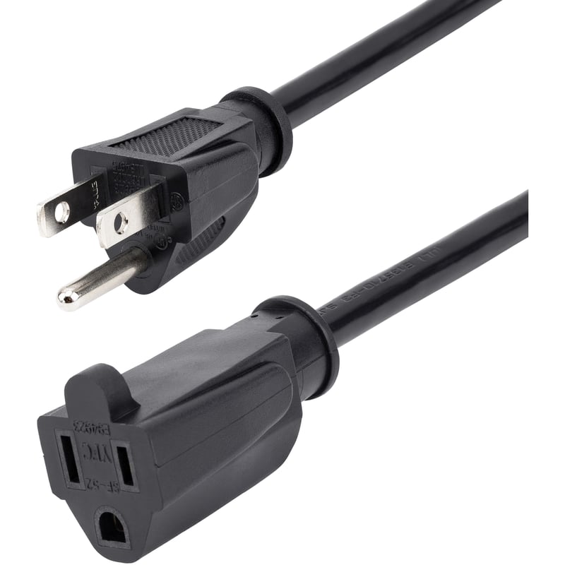 StarTech.com 20ft (6m) Power Extension Cord, NEMA5-15R to NEMA5-15P Black Extension Cord, 13A 125V, 16AWG, Computer Power Extension Cable - Thumbnail 1