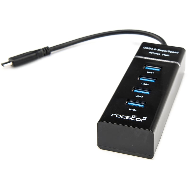 Rocstor Premium Slim Portable 4 Port Hub - USB-C to 4x USB-A Slim Hub - USB 3.0 Hub - Bus Powered - Black - USB C to USB Type-A Hub - USB Type C - External - USB-C 3.1 to 4 USB Type-A 3.0 Port(s) USB-A - Thumbnail 3