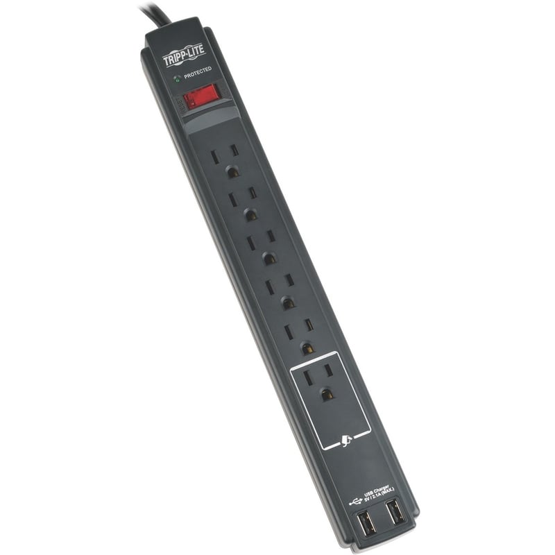 Tripp Lite by Eaton Protect It! 6-Outlet Surge Protector 6 ft. (1.83 m) Cord 990 Joules 2 x USB Charging ports (2.1A) Black Housing TAA - Thumbnail 1