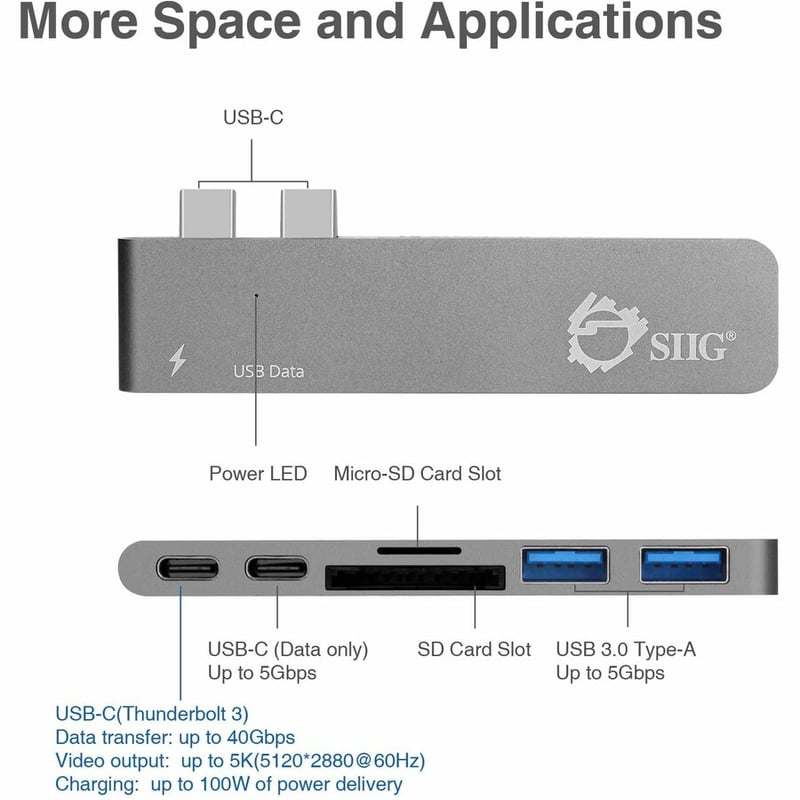 SIIG Thunderbolt 3 USB-C Hub with Card Reader & PD Adapter - Space Gray - Thumbnail 4