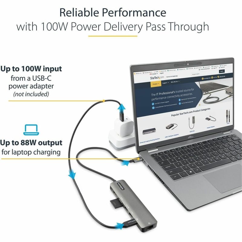 StarTech.com USB C Multiport Adapter, USB-C to 4K 60Hz HDMI 2.0, 100W PD Pass-through, SD, USB, GbE, USB Type-C Mini Dock, 12" Long Cable - Thumbnail 5