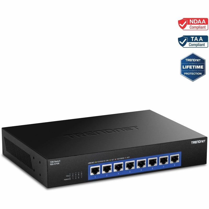 TRENDnet 8-Port 10G Switch, 8 x 10G RJ-45 Ports, 160Gbps Switching Capacity Rack mountable, 10 Gigabit Network Connections, Lifetime Protection, Black, TEG-S708 - Thumbnail 1