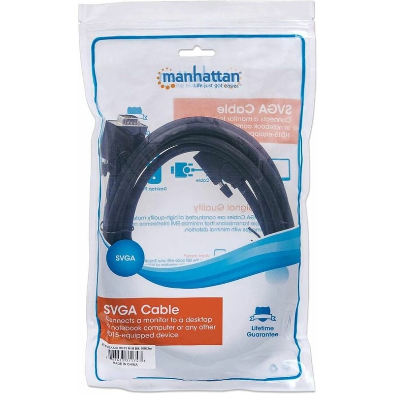 Manhattan SVGA HD15 Male to HD15 Male Monitor Cable, 10', Black - Thumbnail 2