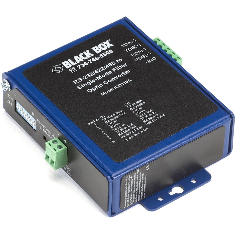 Black Box Industrial Opto-Isolated Serial to Fiber Single-Mode SC Converter - Thumbnail 1