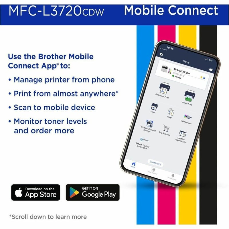 Brother MFC-L3720CDW Wireless Digital Color All-in-One Printer with Laser Quality Output, Copy, Scan and Fax, Duplex and Mobile Printing - Thumbnail 3