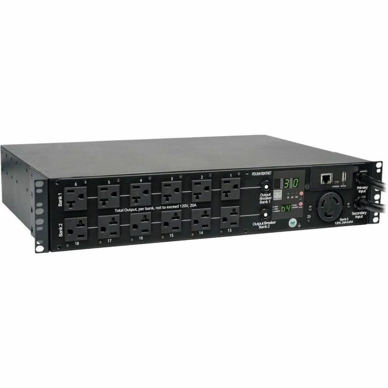 Tripp Lite by Eaton PDU 2.9kW Single-Phase Switched Automatic Transfer Switch PDU 2 120V L5-30P Inputs 24 5-15/20R & 1 L5-30R Outputs 2U TAA - Thumbnail 1