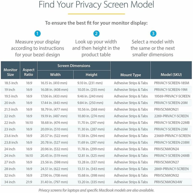 StarTech.com Monitor Privacy Screen for 20" Display - Widescreen Computer Monitor Security Filter - Blue Light Reducing Screen Protector - Thumbnail 5