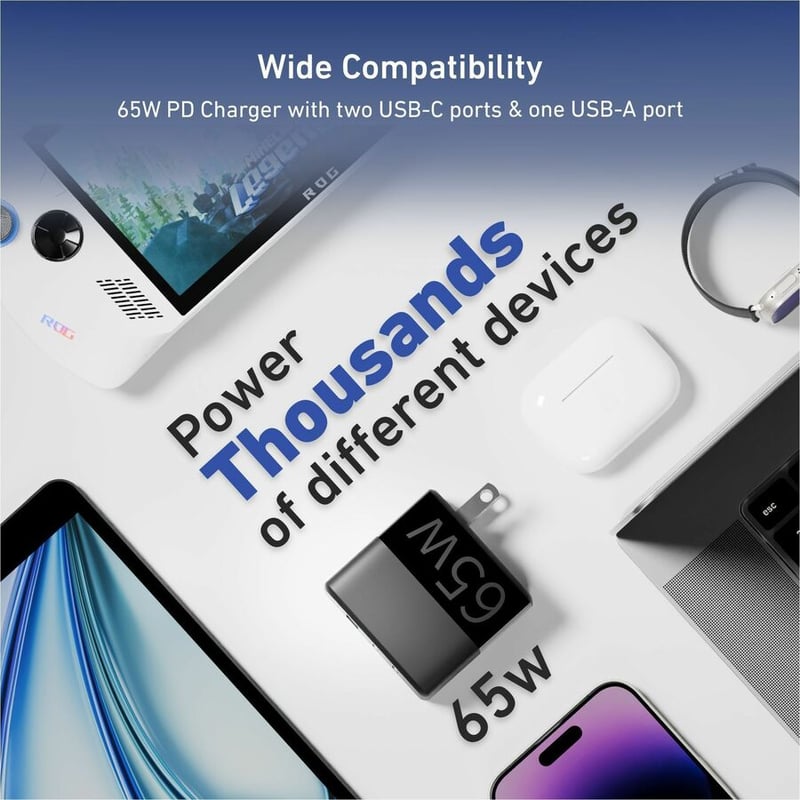 CODi Dual Port 65W GaN Wall Charger/AC Adapter (USB-C, USB-A Outputs) - Thumbnail 4