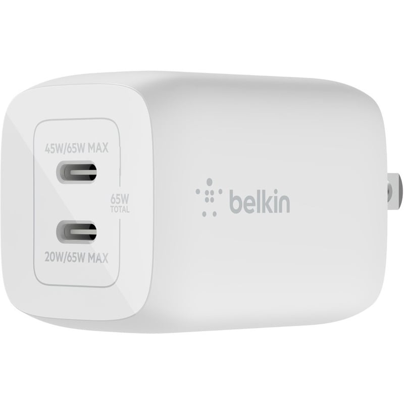 Belkin BoostCharge Pro Dual USB-C GaN Wall Charger with PPS 65W Laptop Chromebook Charging - Power Adapter - Thumbnail 1